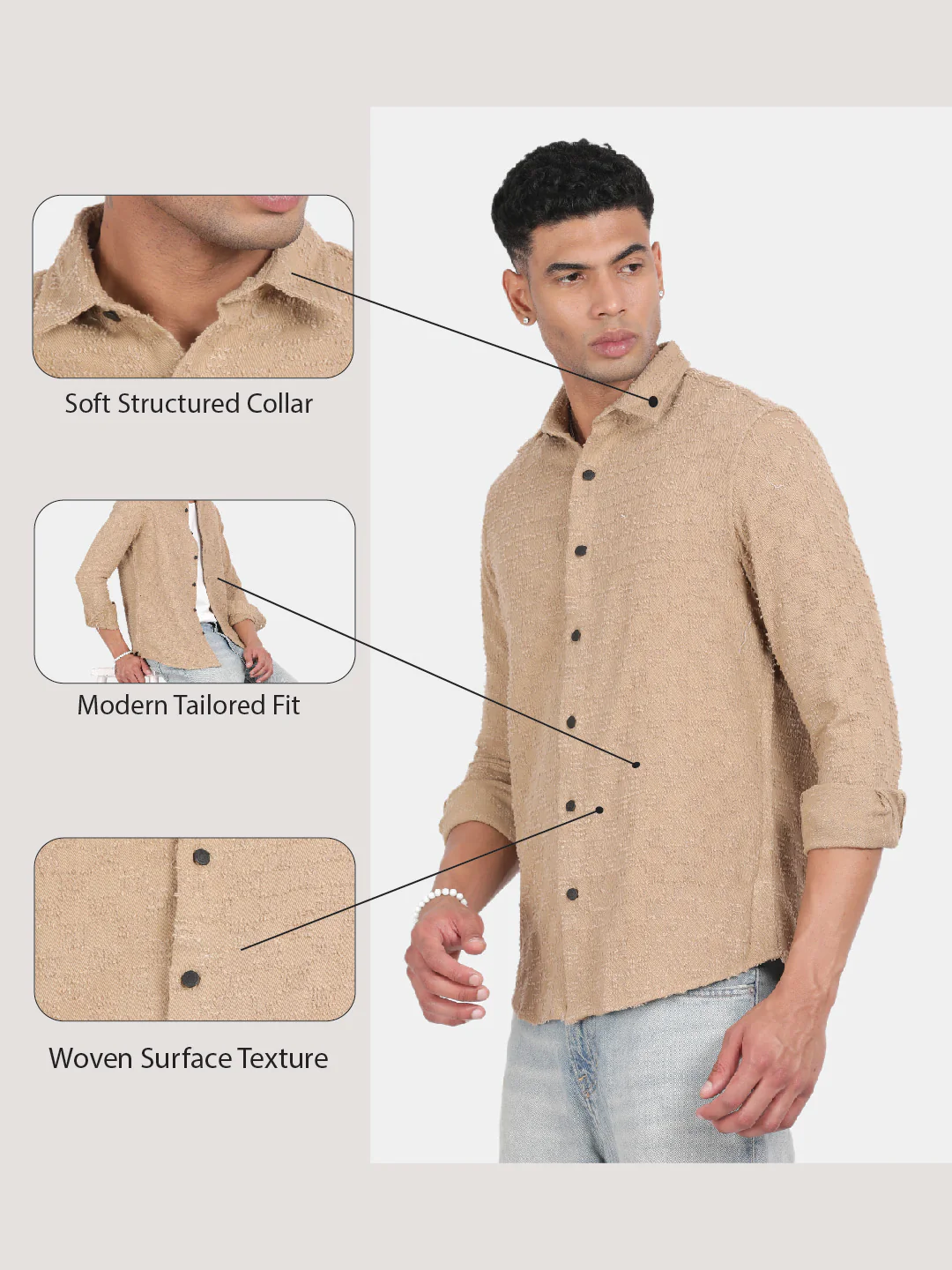 Men Brown Slim Fit Spread Collar Full Sleeve Casual Shirt - Image 6
