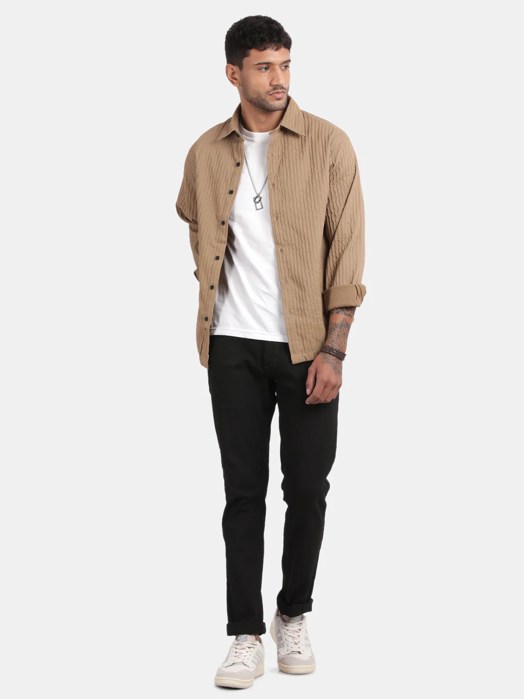 Men Brown Slim Fit Spread Collar Full Sleeve Casual Shirt - Image 4