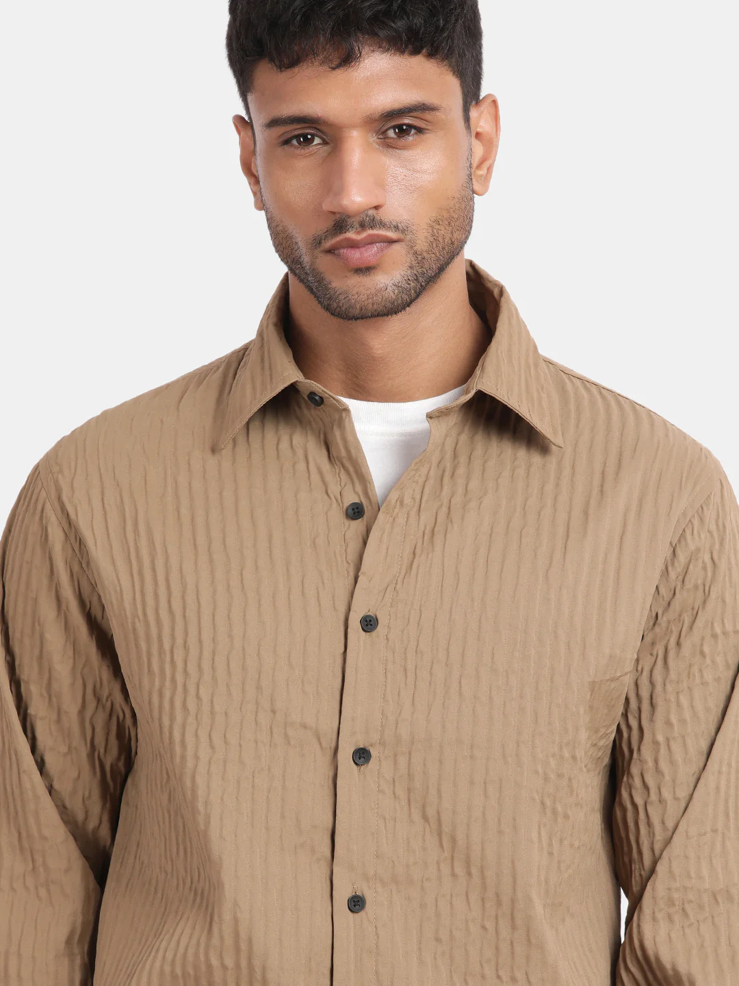 Men Brown Slim Fit Spread Collar Full Sleeve Casual Shirt - Image 6