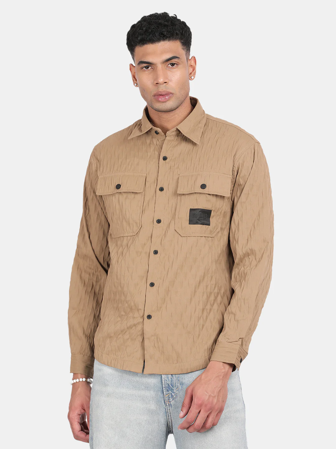 Men Brown Slim Fit Spread Collar Full Sleeve Casual Shirt - Image 2