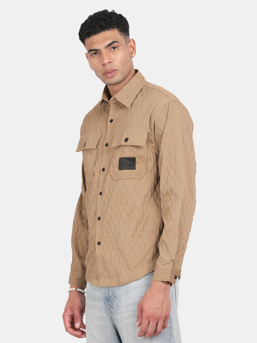 Men Brown Slim Fit Spread Collar Full Sleeve Casual Shirt - Image 5