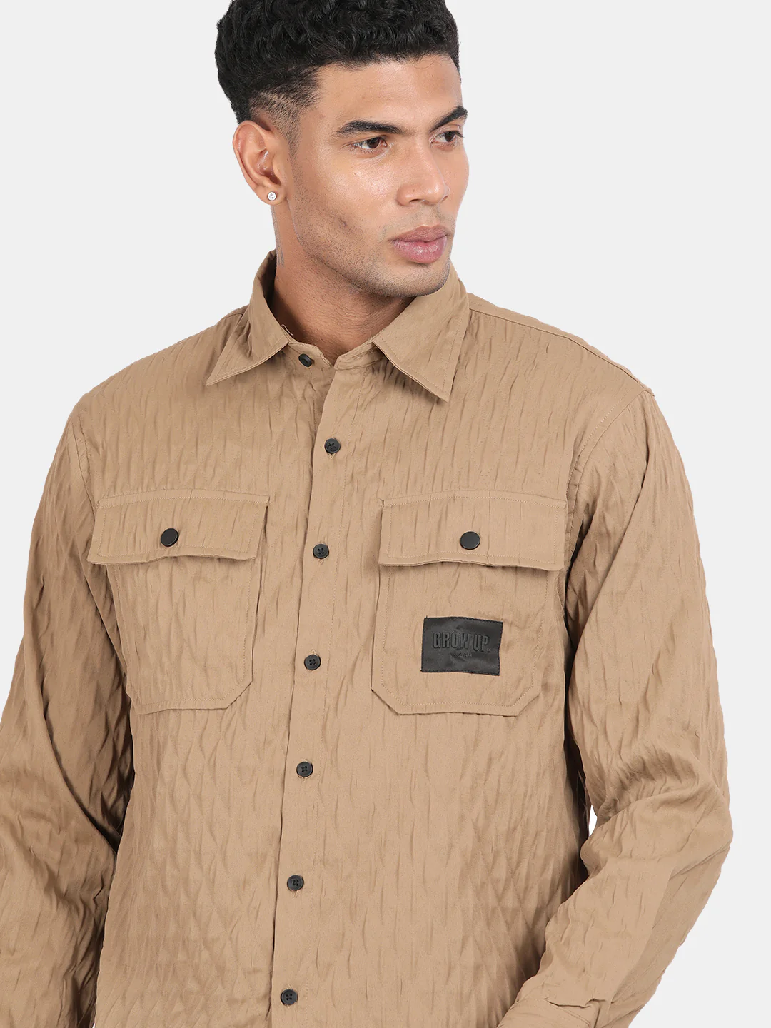 Men Brown Slim Fit Spread Collar Full Sleeve Casual Shirt - Image 6