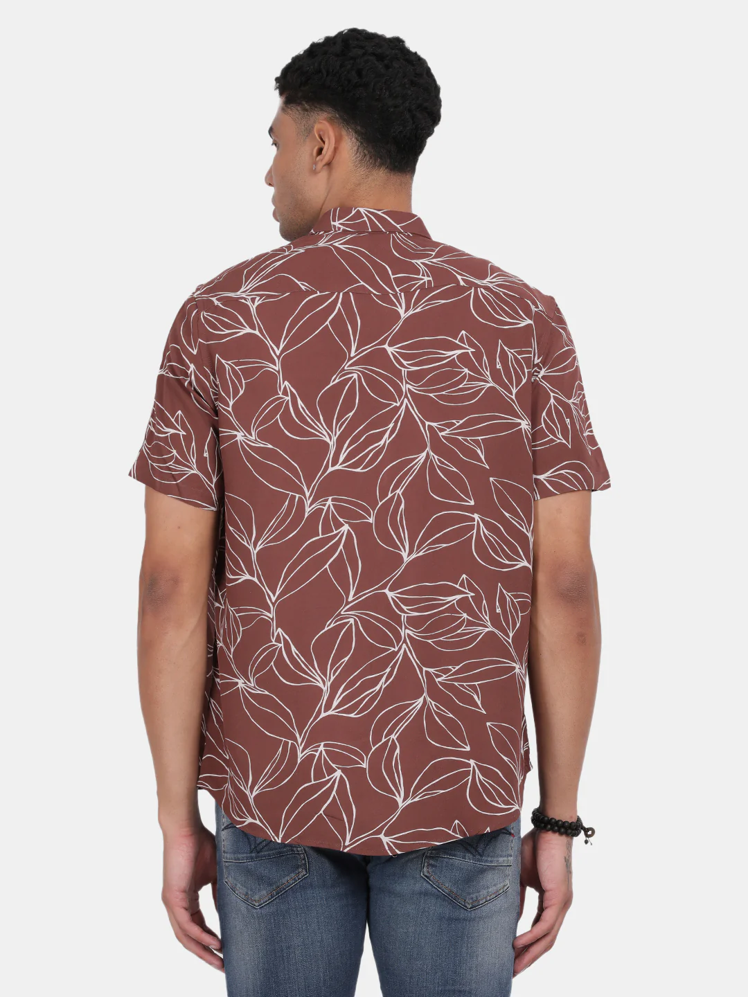 Men Brown Slim Fit Spread Collar Half Sleeve Casual Shirt - Image 3