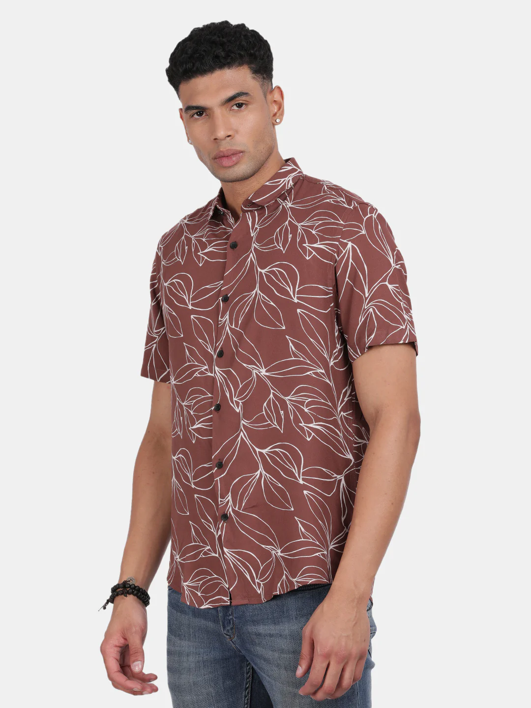 Men Brown Slim Fit Spread Collar Half Sleeve Casual Shirt - Image 5