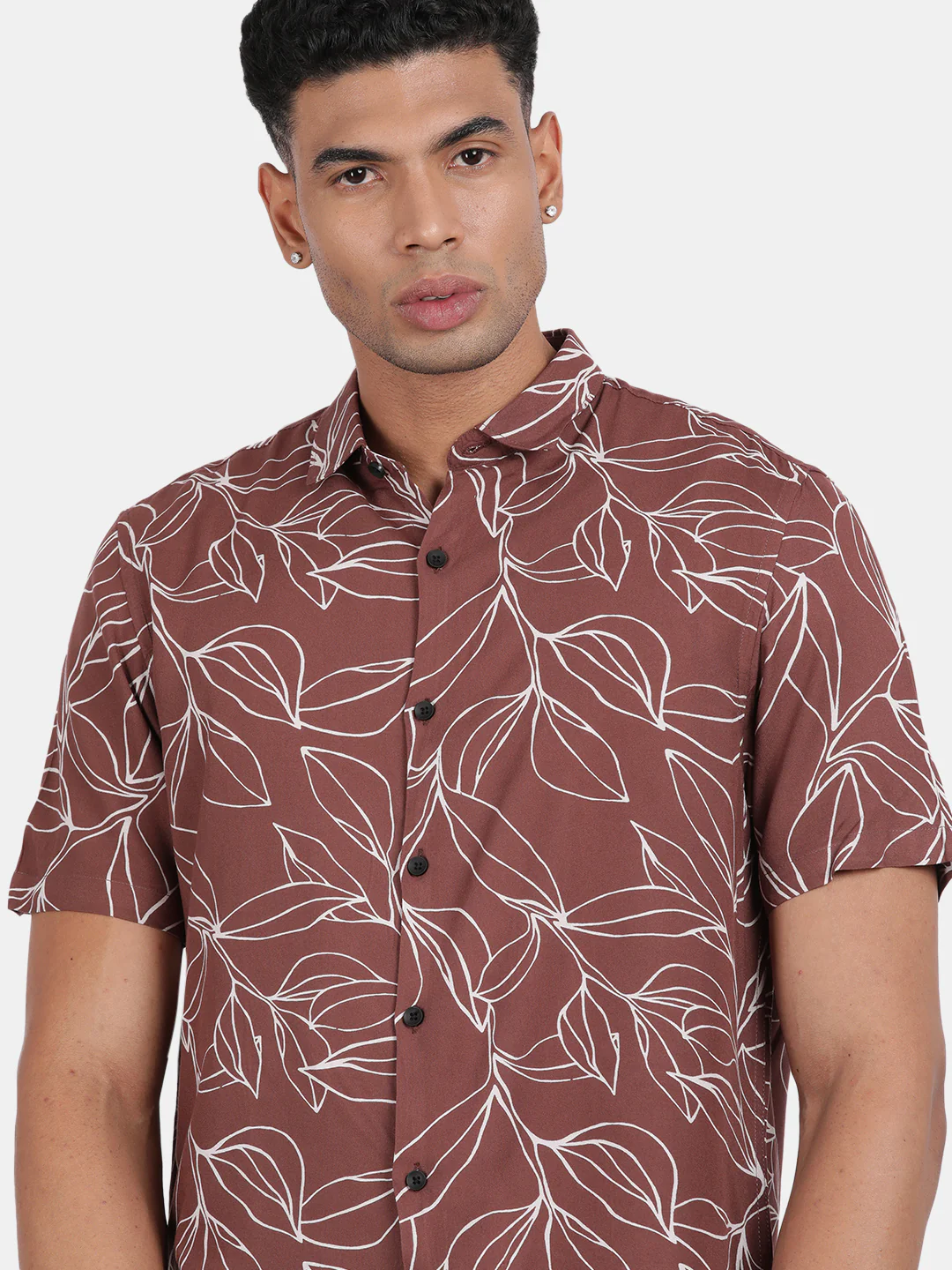 Men Brown Slim Fit Spread Collar Half Sleeve Casual Shirt - Image 6