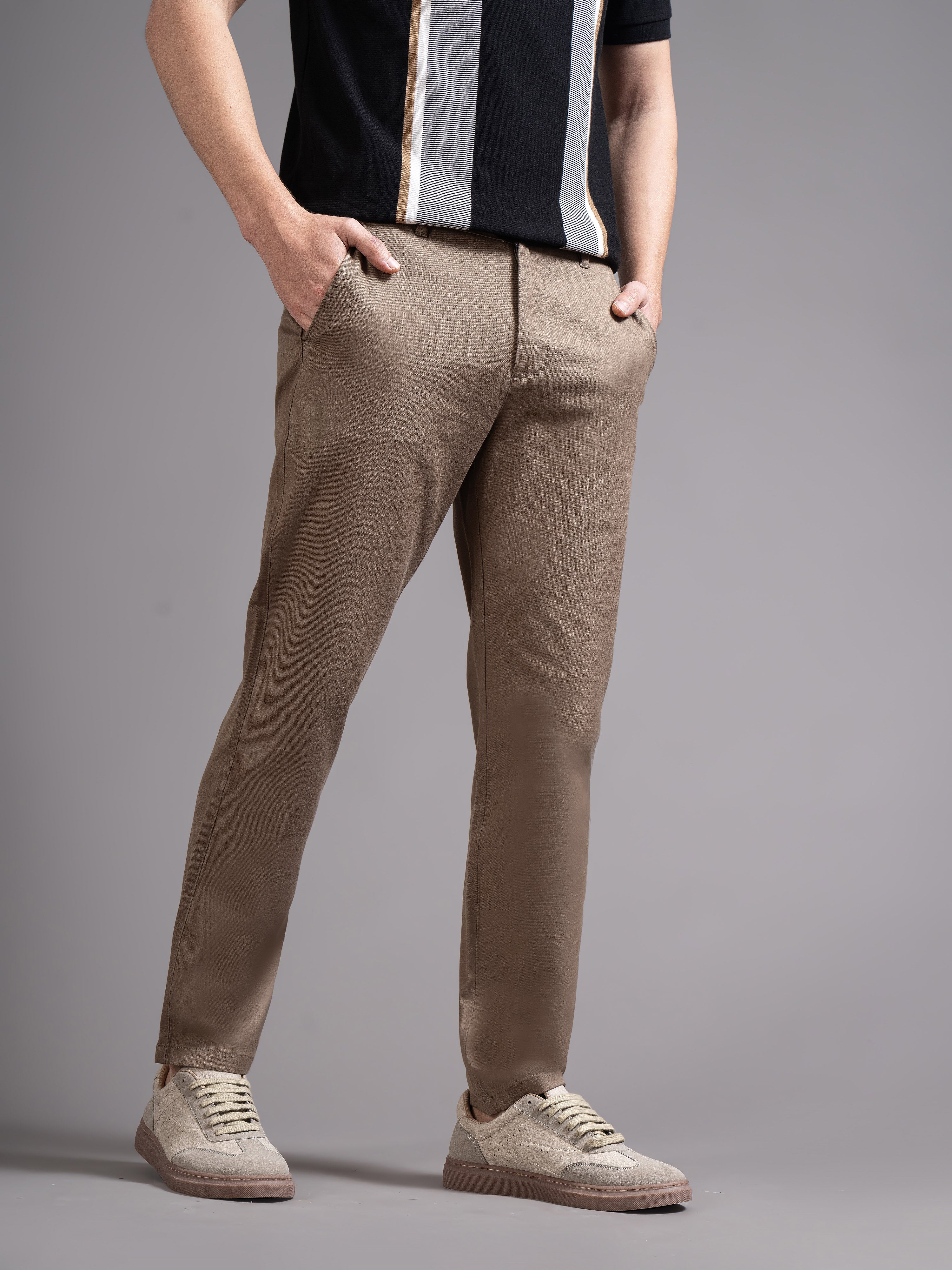 Men Brown Smart Slim Fit Chinos - Image 3