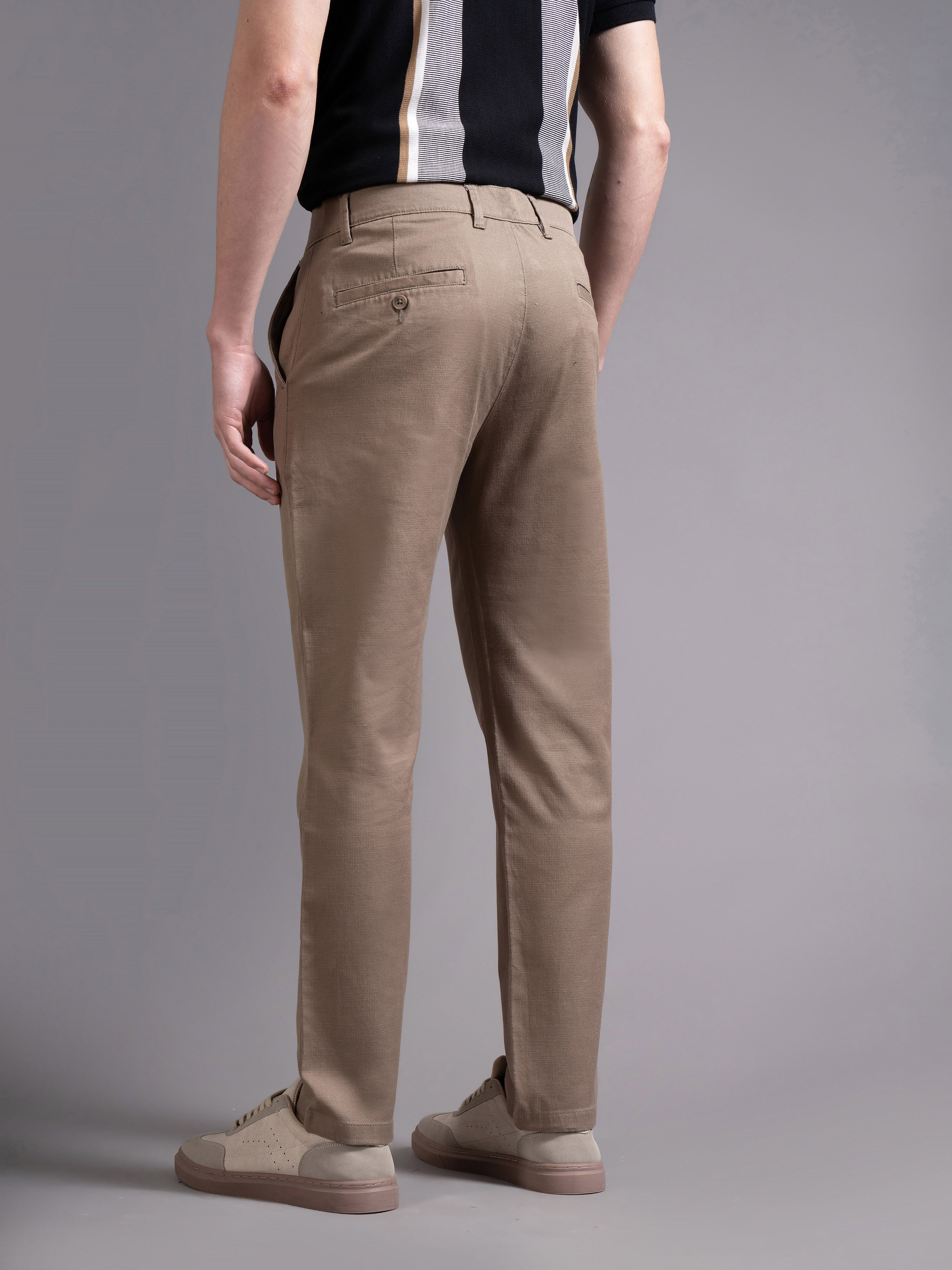 Men Brown Smart Slim Fit Chinos - Image 4