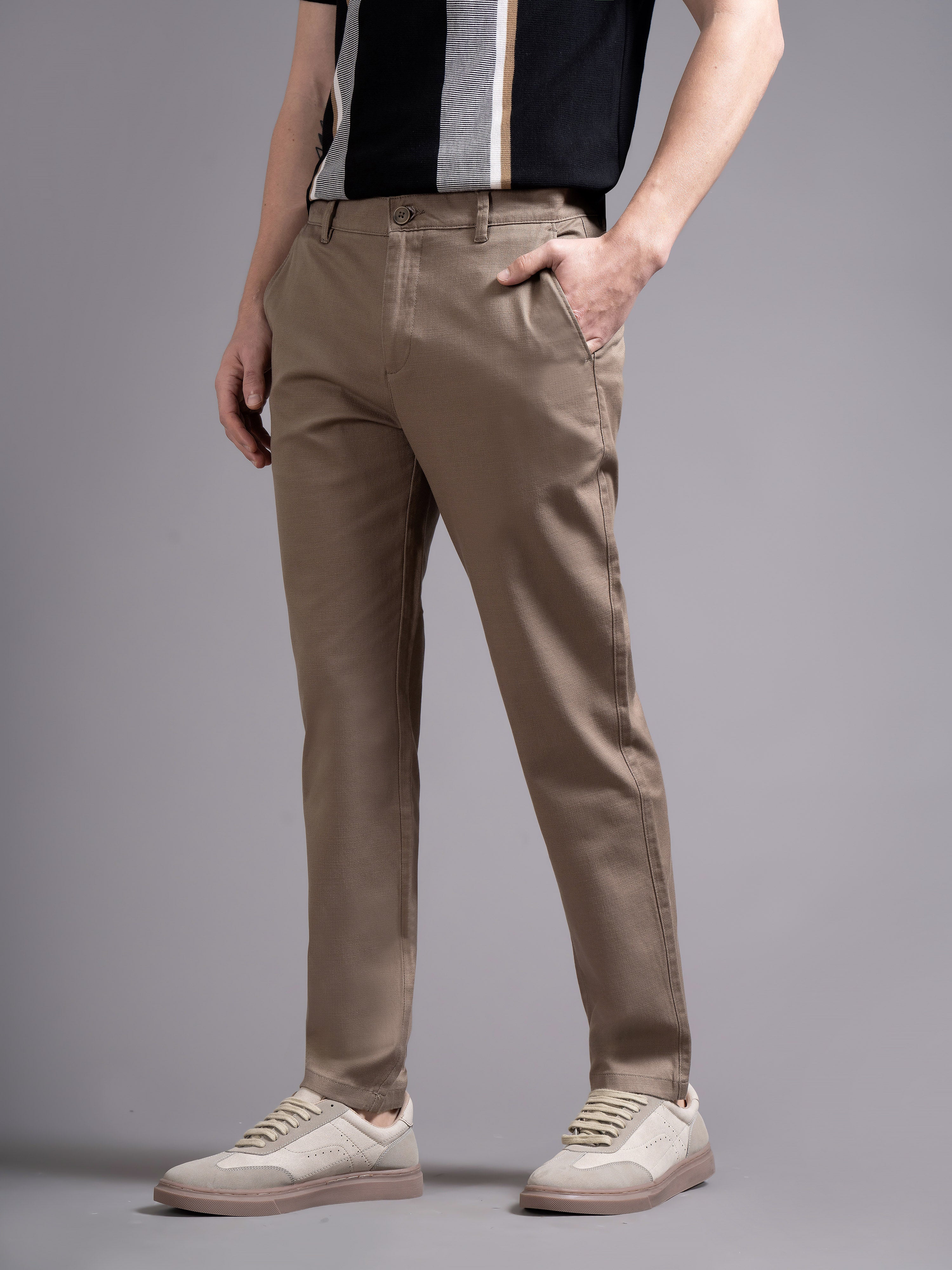 Men Brown Smart Slim Fit Chinos - Image 5