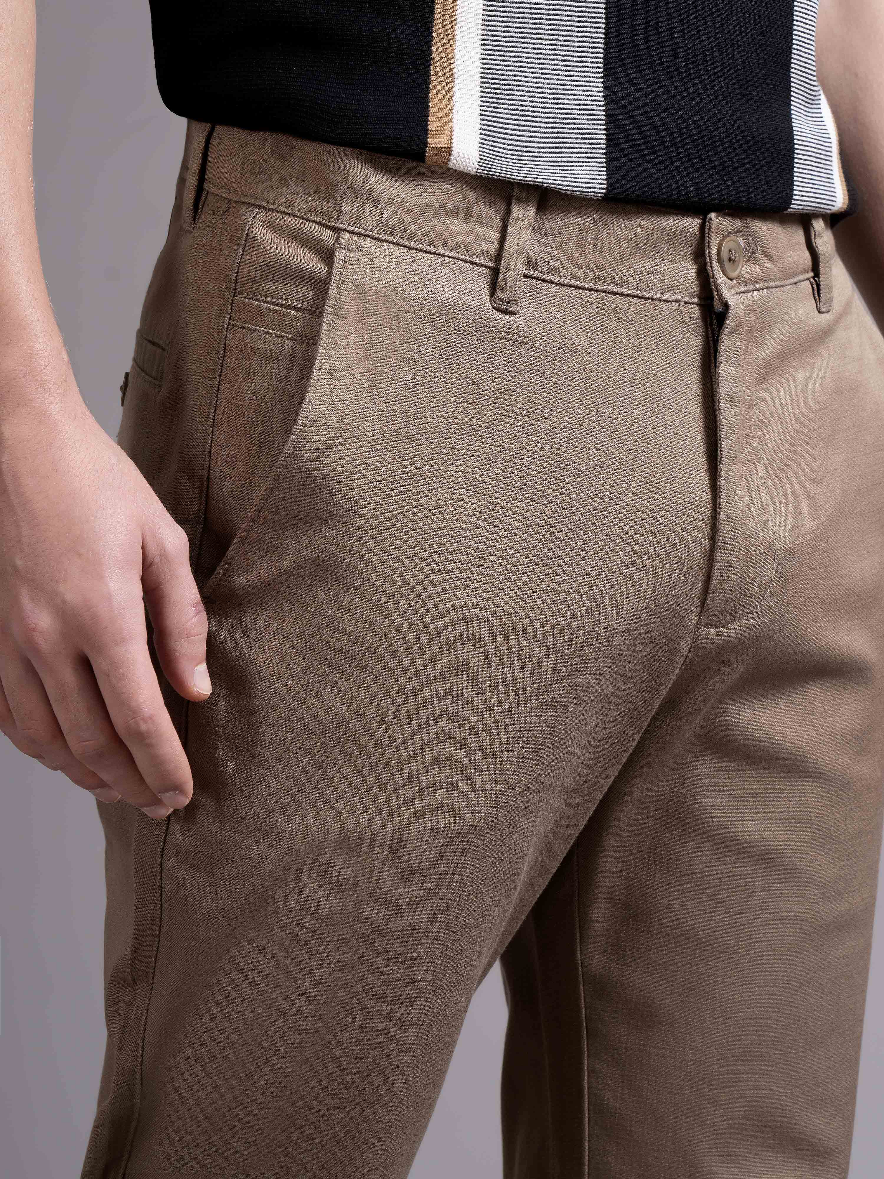 Men Brown Smart Slim Fit Chinos - Image 6
