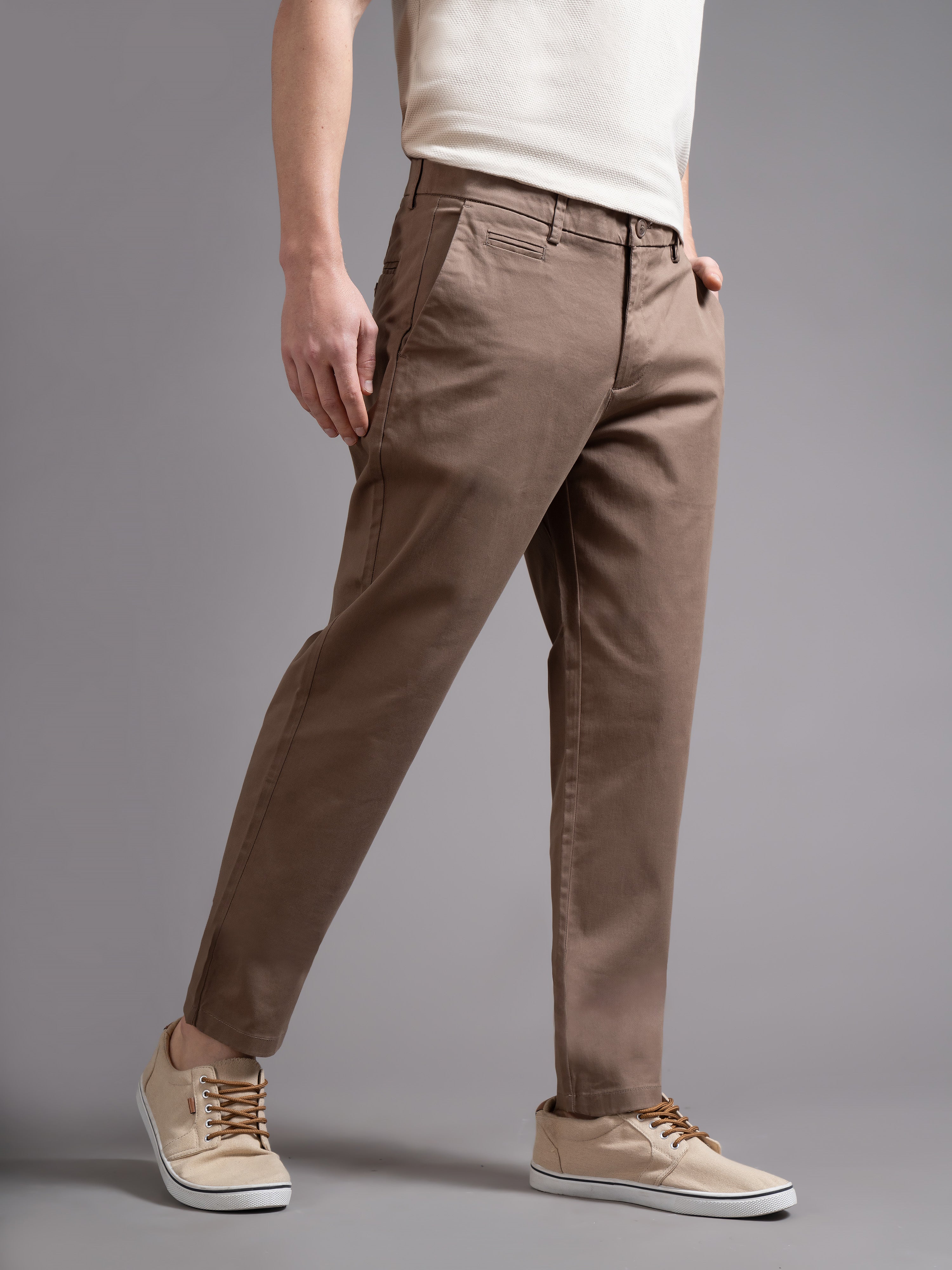 Men Brown Smart Slim Fit Chinos - Image 3