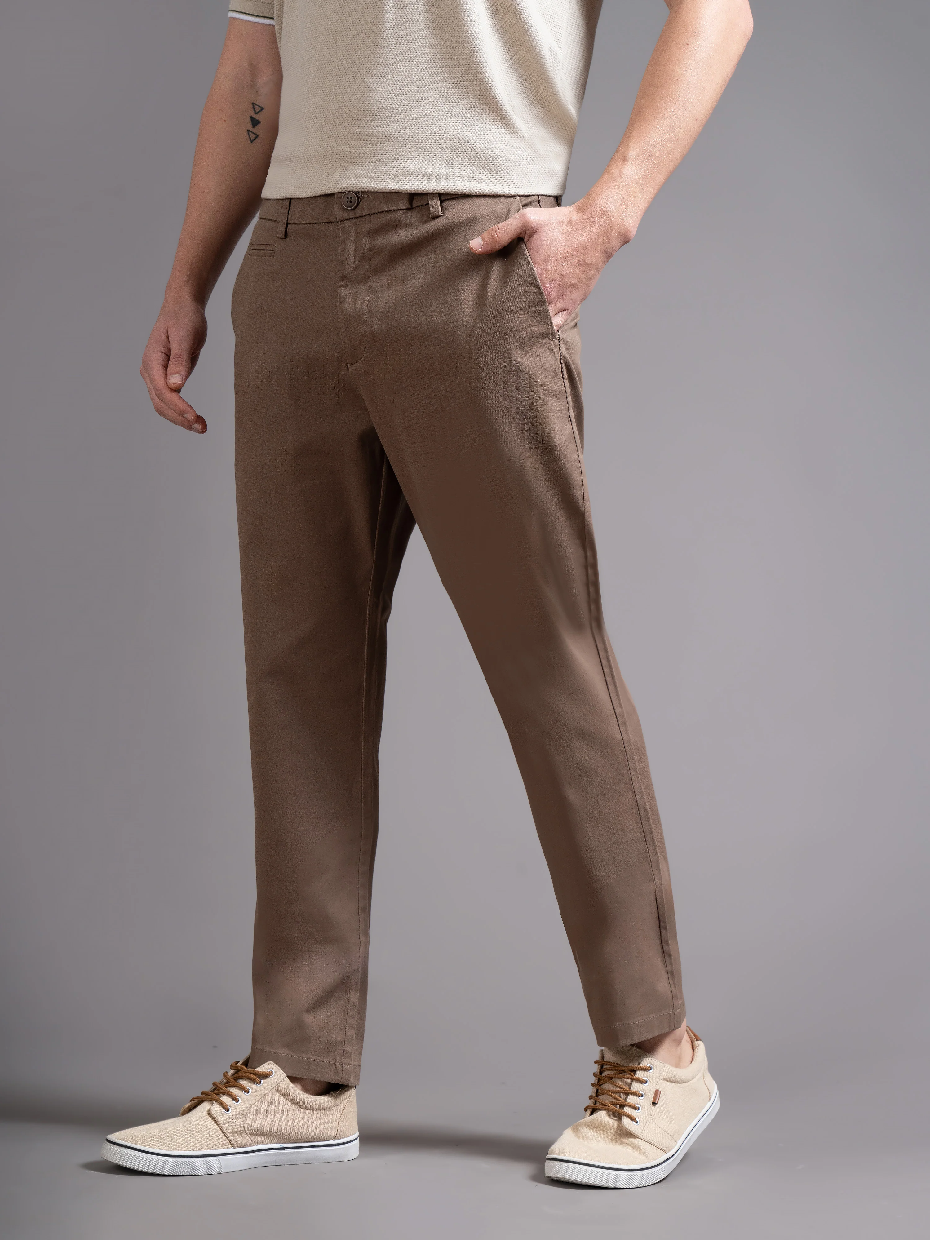 Men Brown Smart Slim Fit Chinos - Image 5