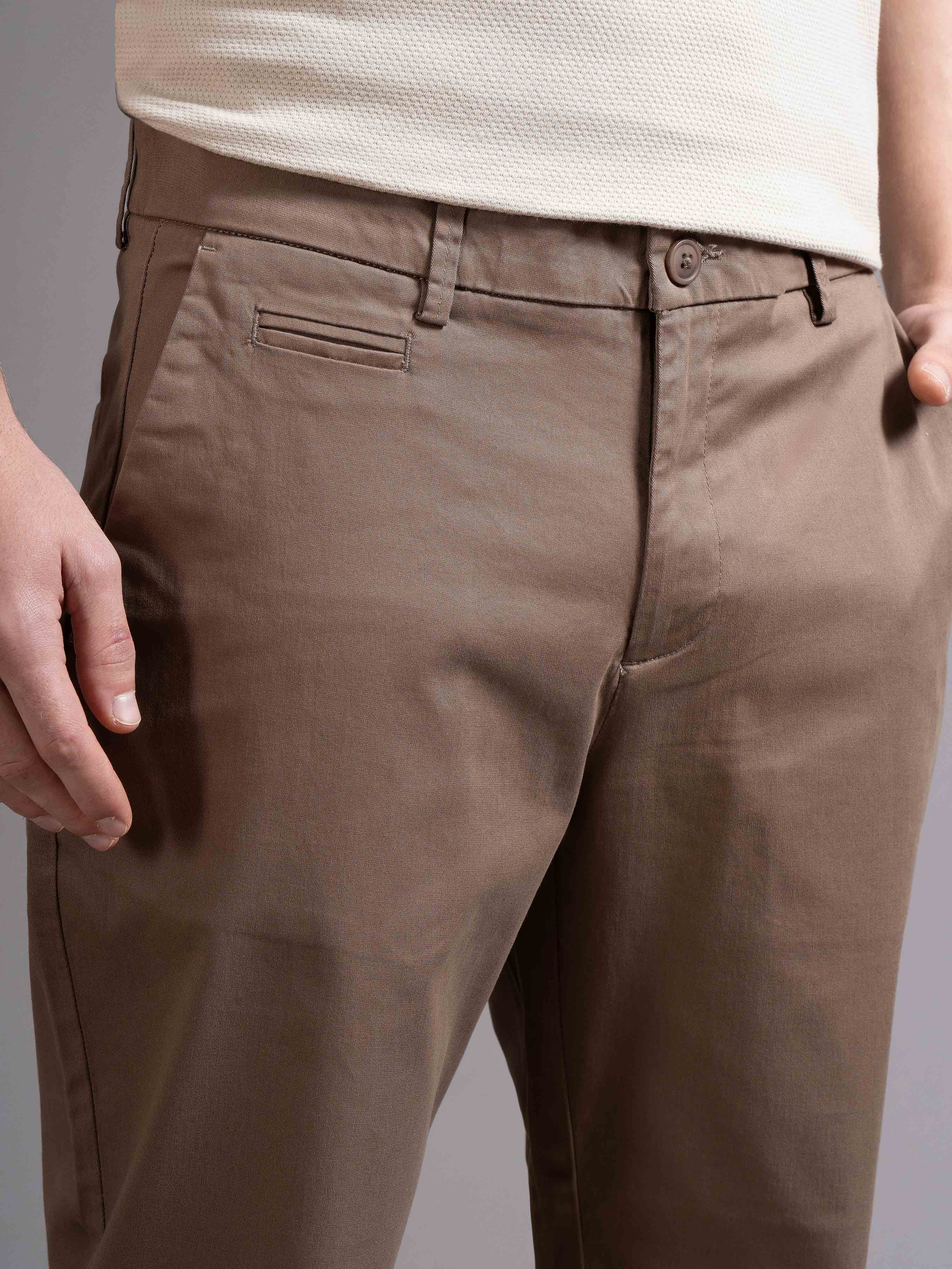 Men Brown Smart Slim Fit Chinos - Image 6