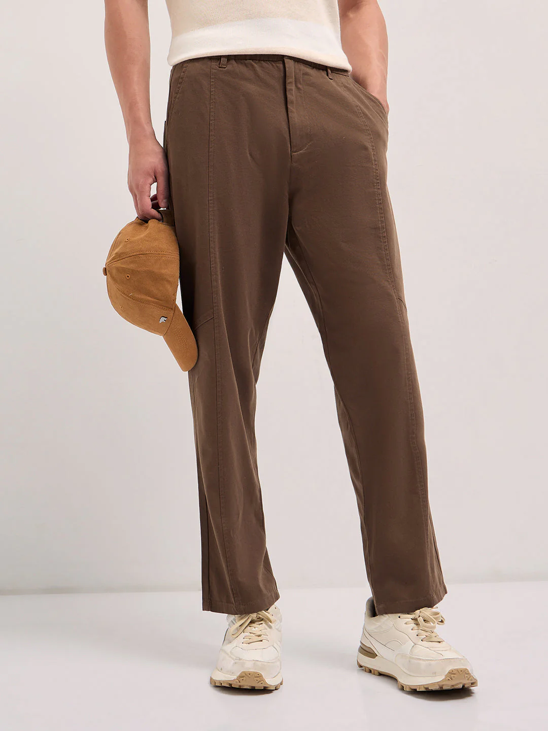 Men Brown Solid Baggy Fit Casual Trouser