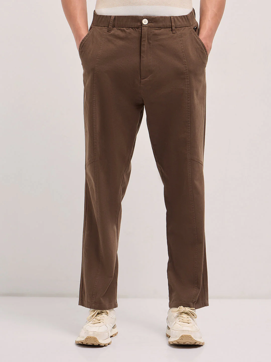 Men Brown Solid Baggy Fit Casual Trouser - Image 7