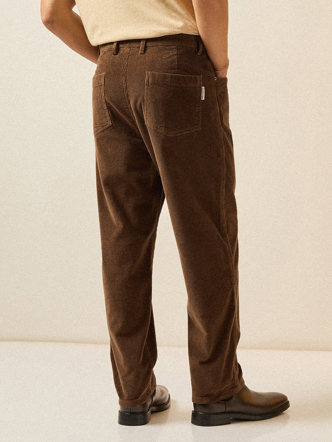 Men Brown Solid Baggy Fit Corduroy Cotton Pant - Image 2
