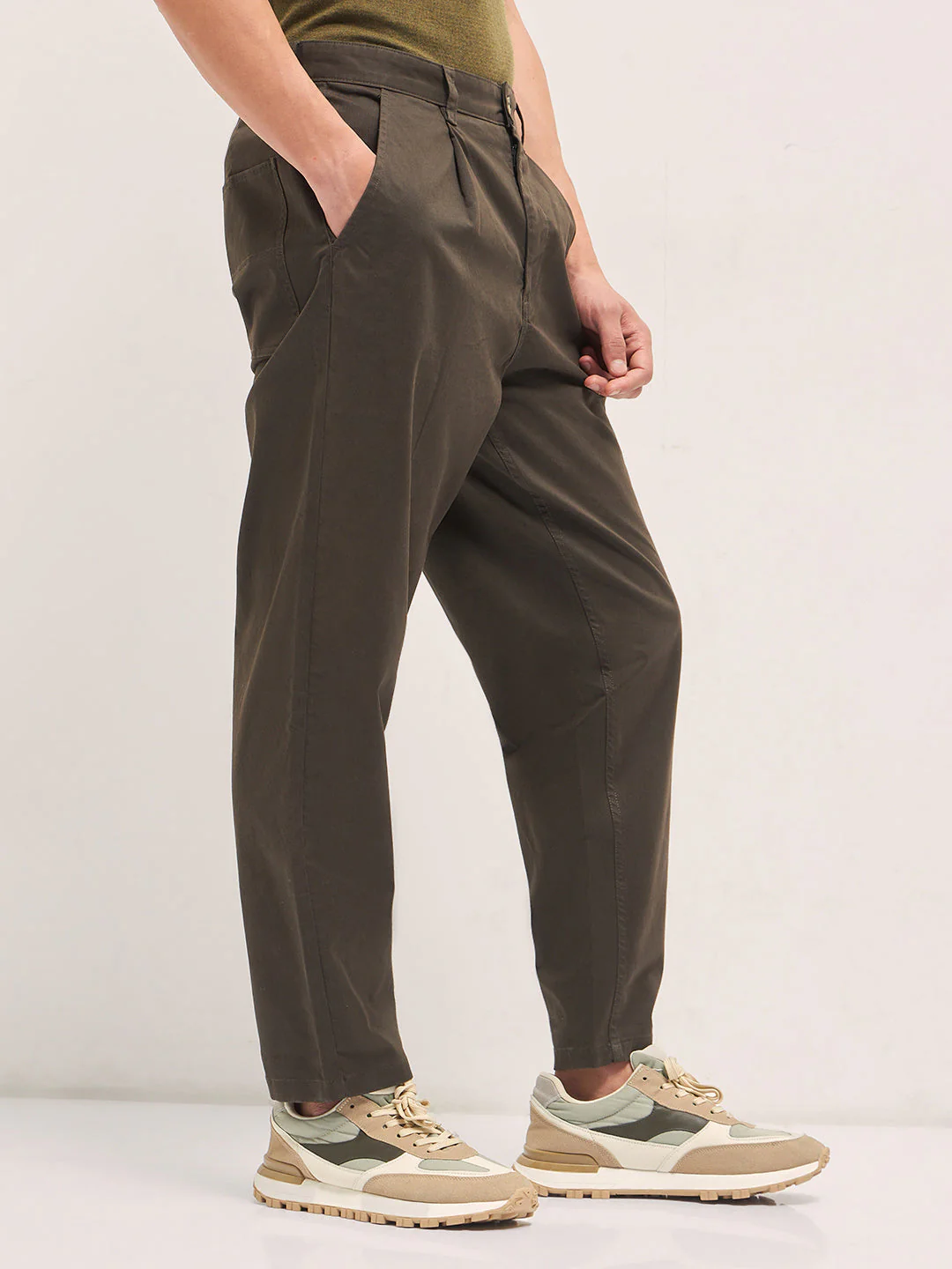 Men Brown Solid Casual Chino Trouser - Image 3