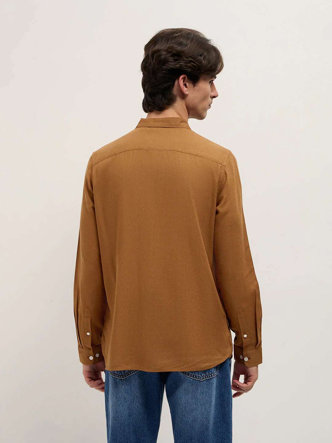 Men Brown Solid Lyocell Slim Fit Casual Shirt - Image 2