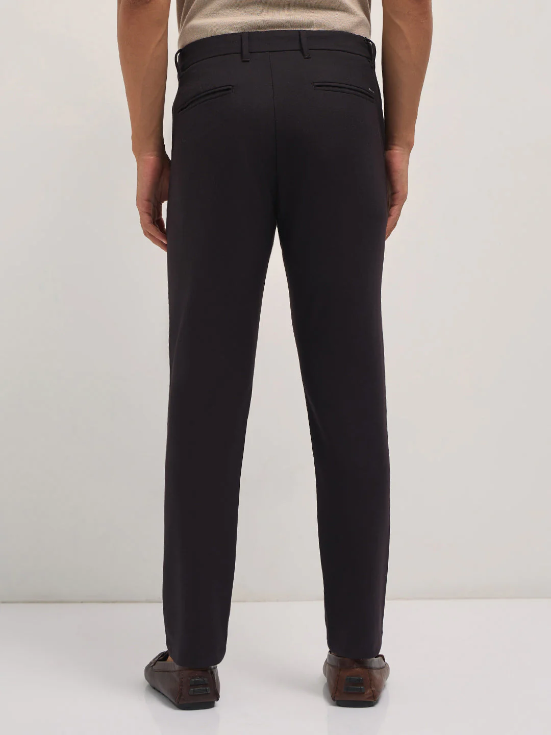 Men Brown Solid Polyester Blend Slim Fit Formal Trousers - Image 2