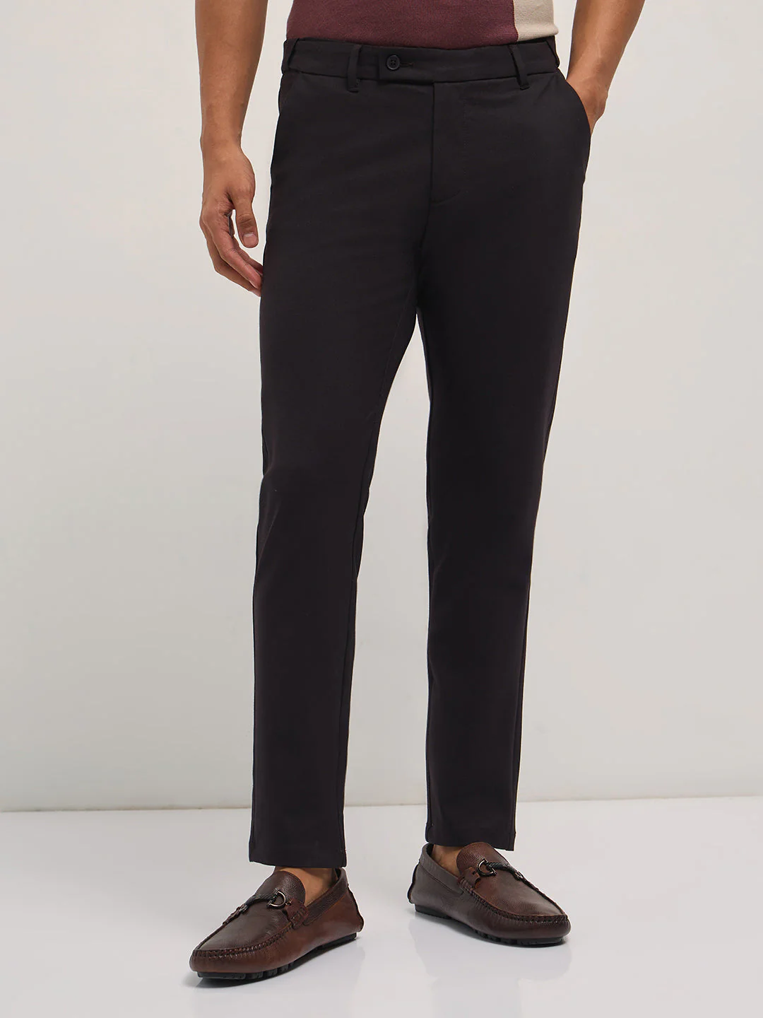Men Brown Solid Polyester Blend Slim Fit Formal Trousers - Image 7