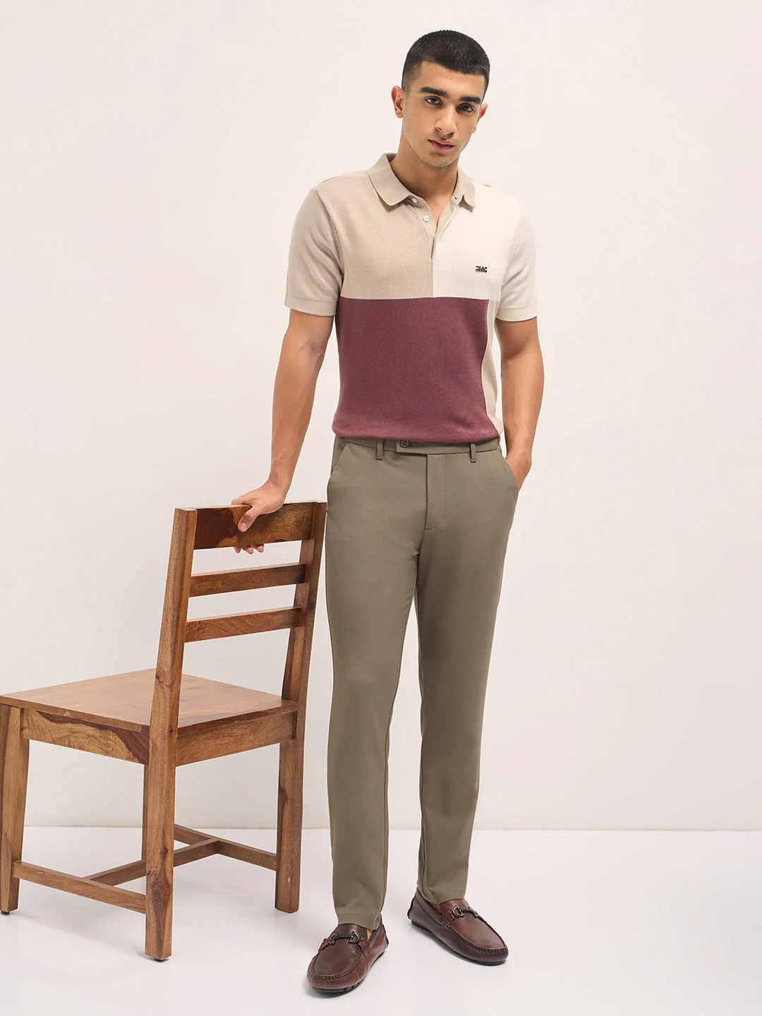 Men Brown Solid Polyester Blend Slim Fit Formal Trousers - Image 4