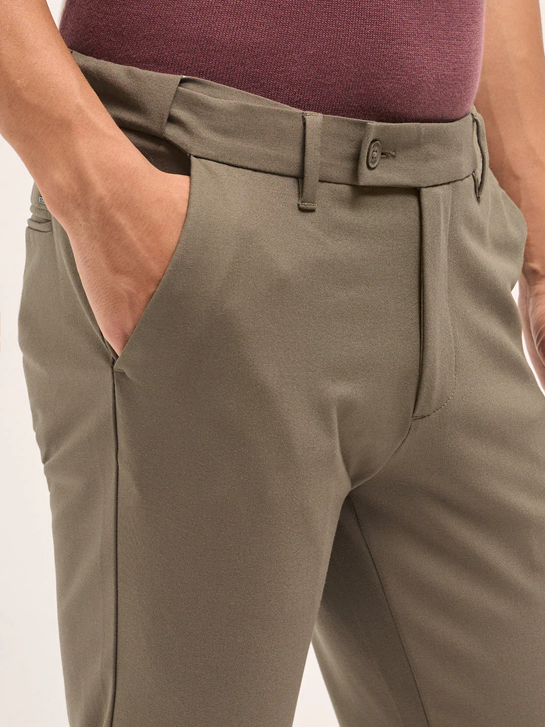 Men Brown Solid Polyester Blend Slim Fit Formal Trousers - Image 5