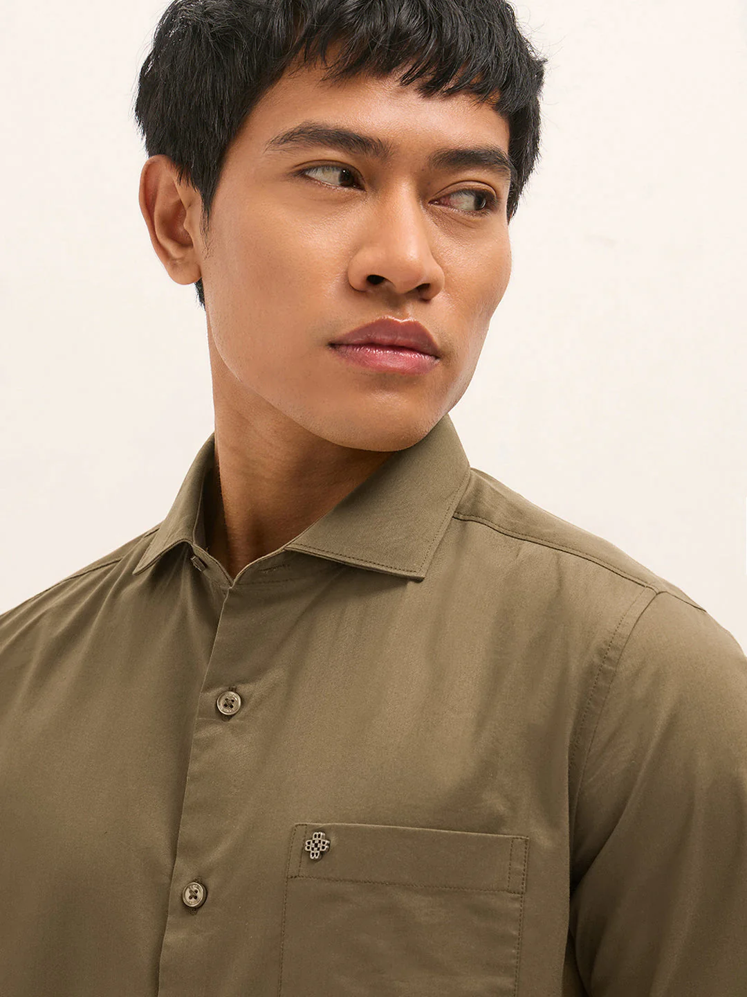 Men Brown Solid Polyester Blend Tailored Fit Formal Shirt - Image 5