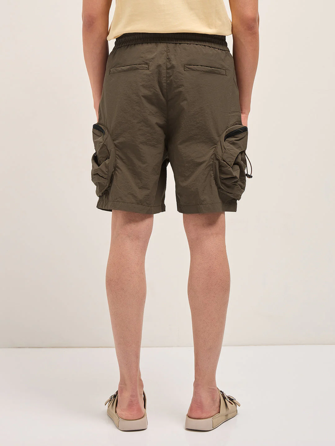 Men Brown Solid Polyester Cargo Shorts - Image 2