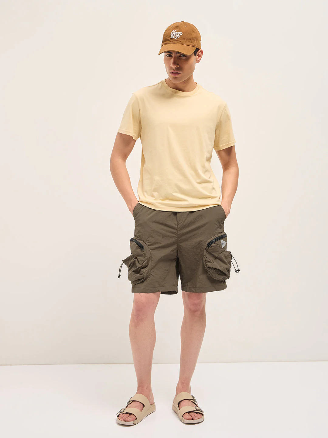 Men Brown Solid Polyester Cargo Shorts - Image 4