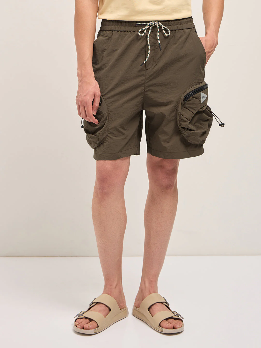 Men Brown Solid Polyester Cargo Shorts - Image 6