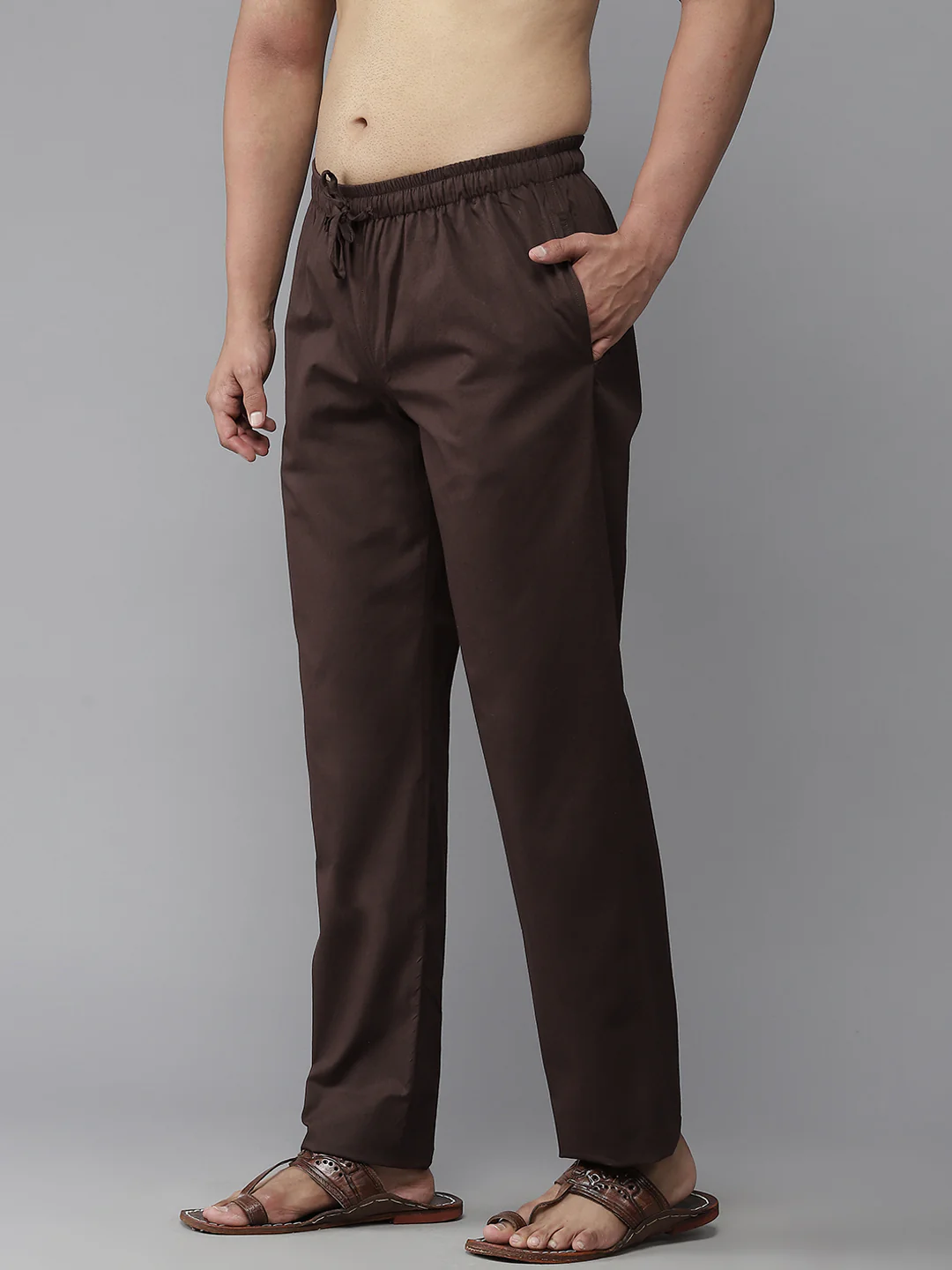 Men Brown Solid Pyjamas - Image 2
