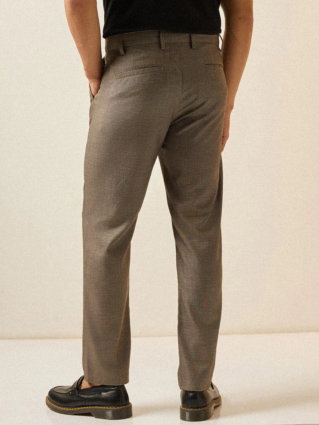 Men Brown Solid Regular Fit Formal Trouser - Image 3