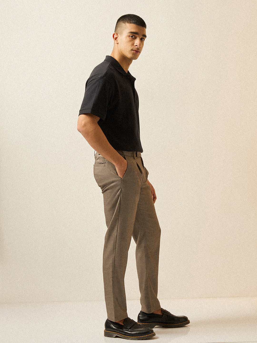 Men Brown Solid Regular Fit Formal Trouser - Image 4