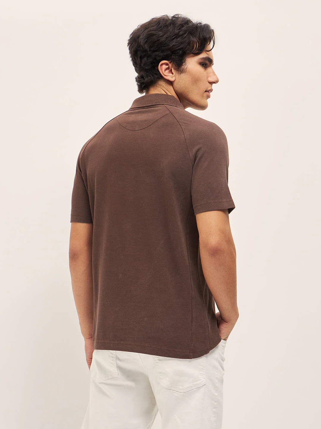 Men Brown Solid Regular Fit Polo Collar T-shirt - Image 2