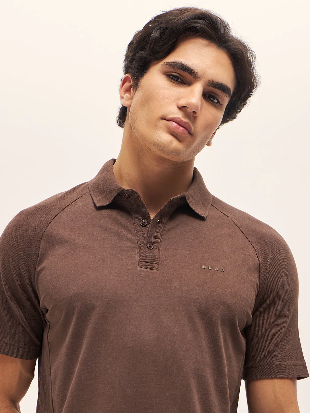 Men Brown Solid Regular Fit Polo Collar T-shirt - Image 4
