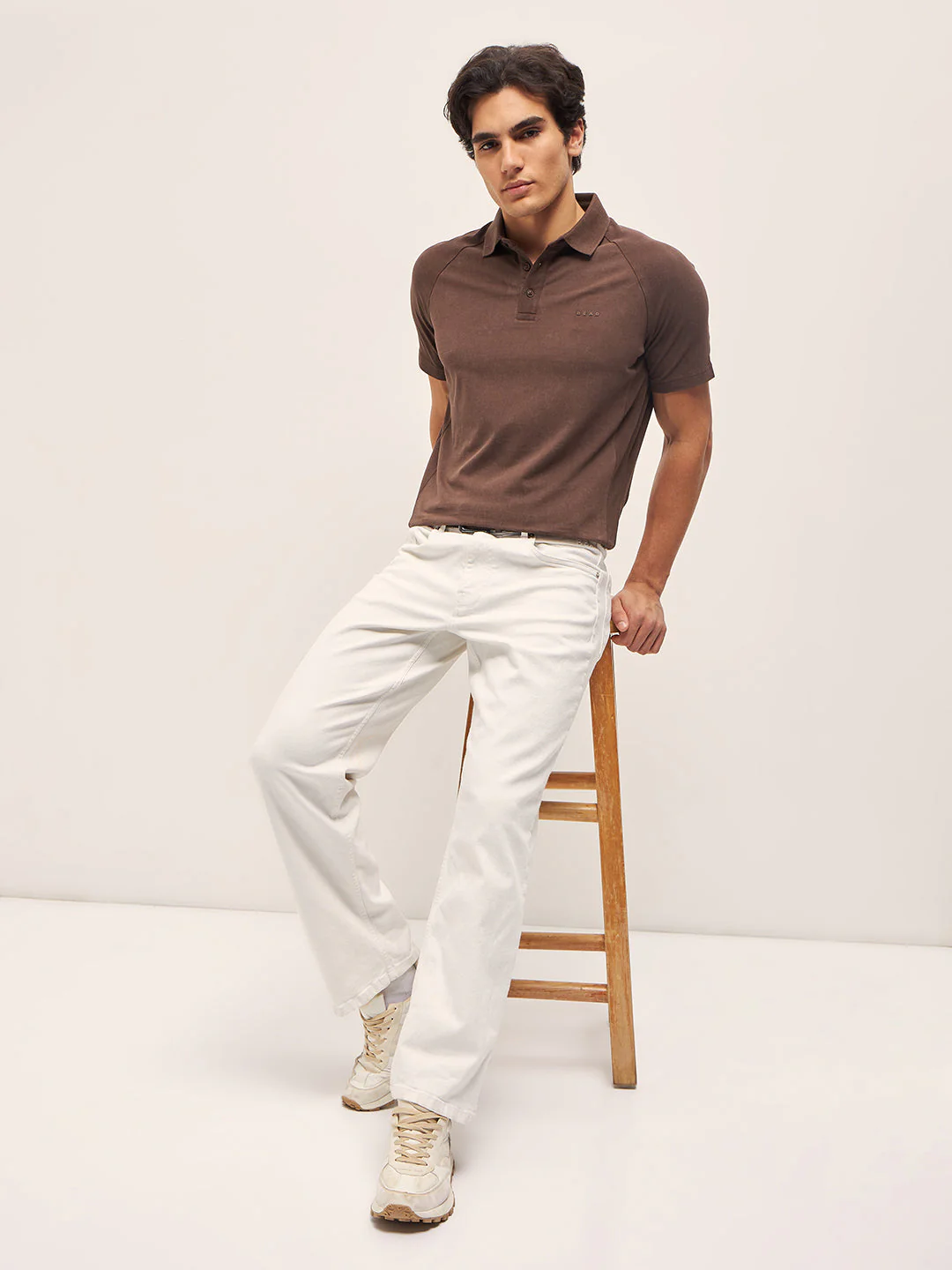 Men Brown Solid Regular Fit Polo Collar T-shirt - Image 5