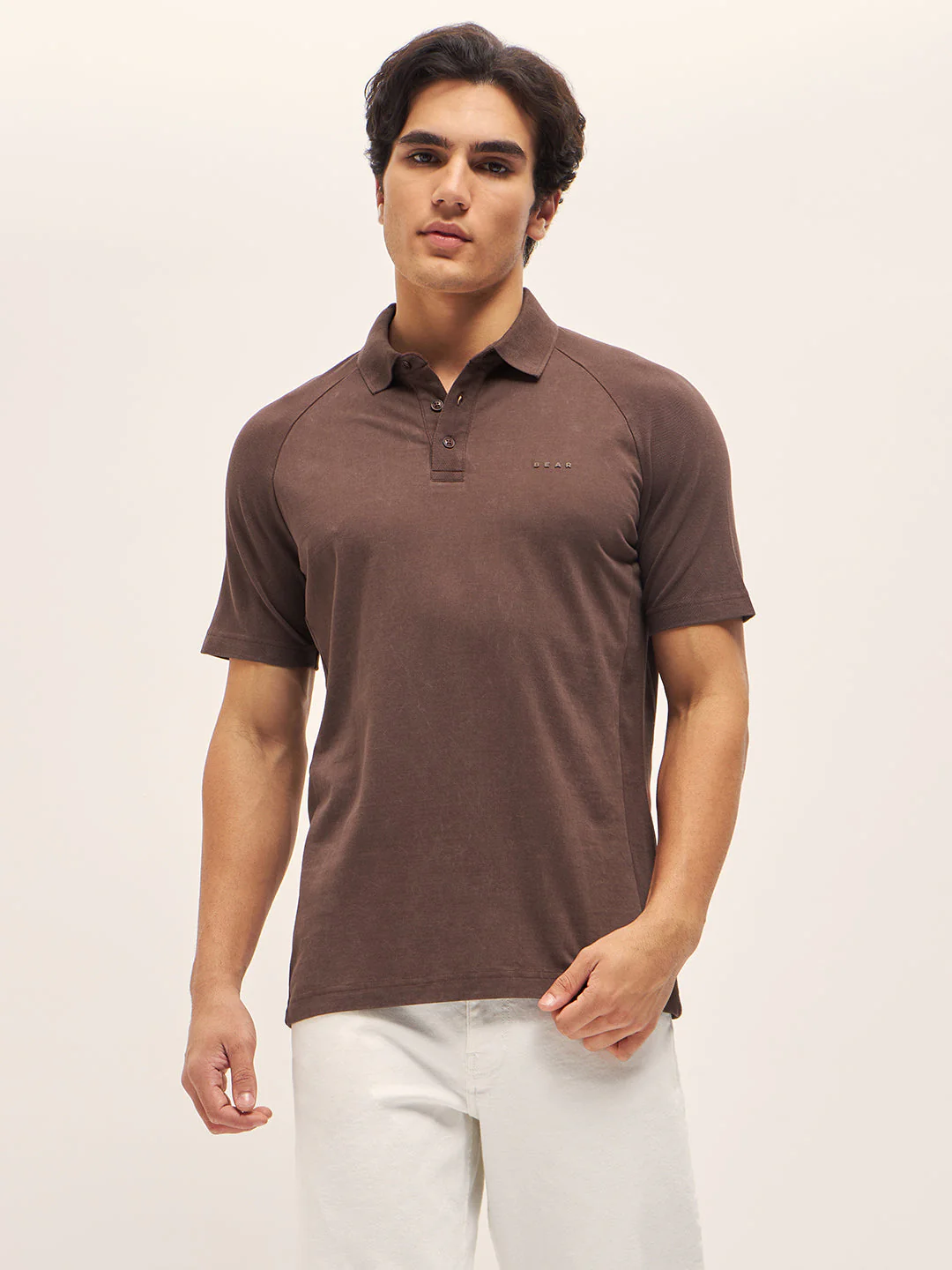 Men Brown Solid Regular Fit Polo Collar T-shirt - Image 6