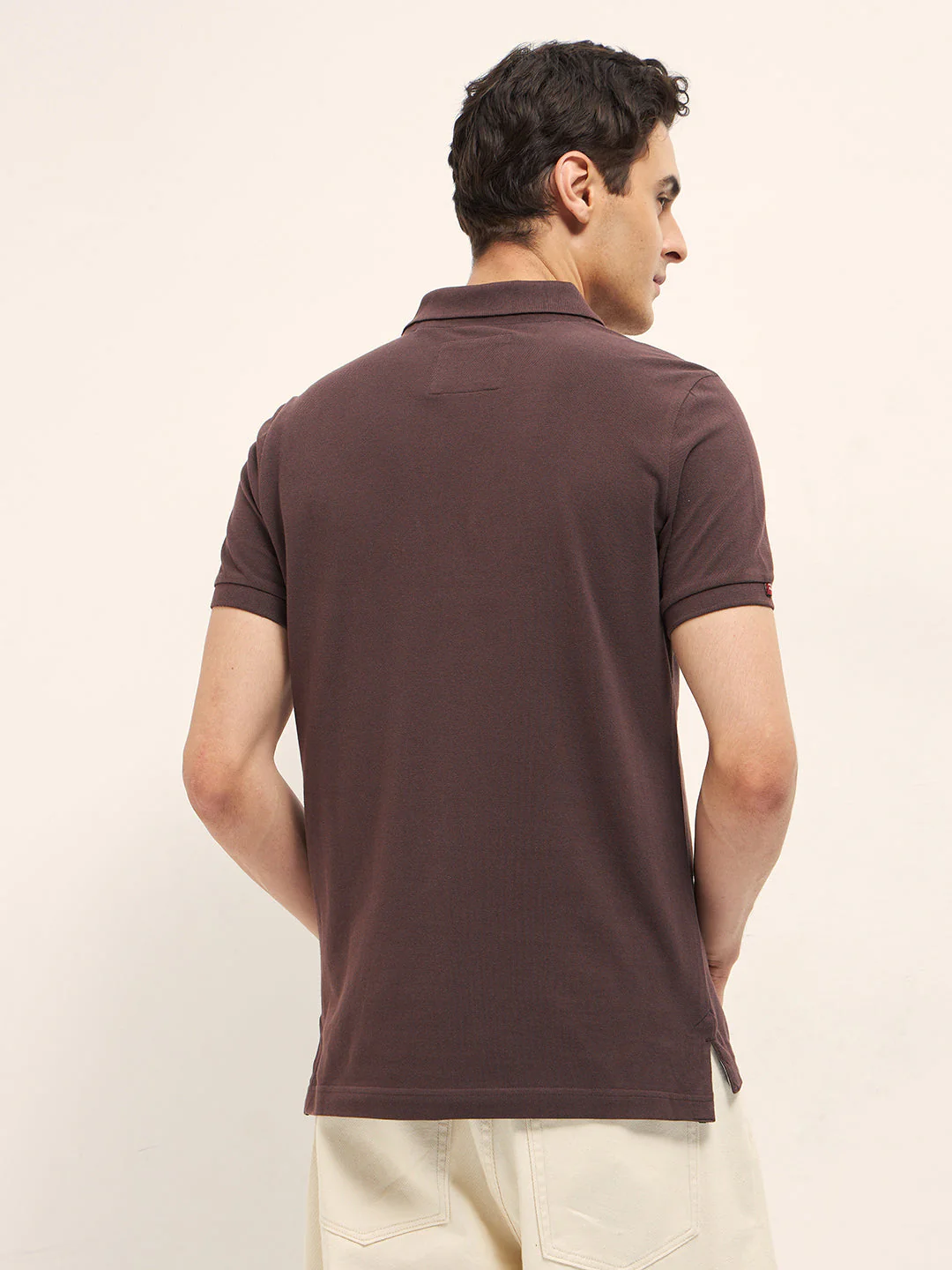 Men Brown Solid Regular Fit Polo - Image 2