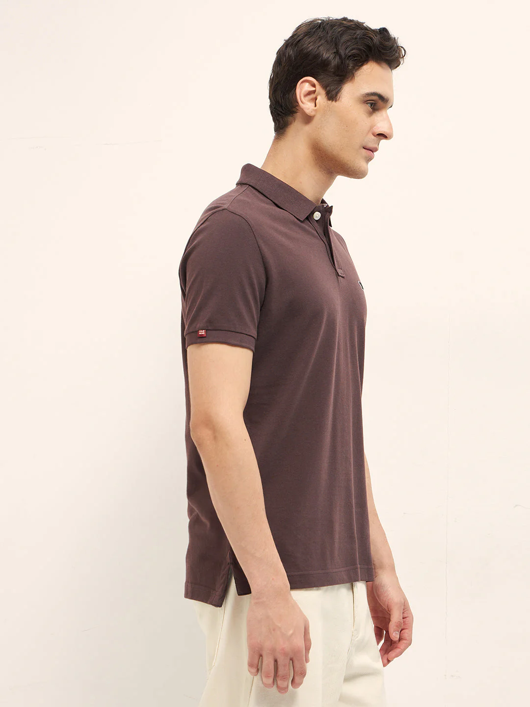 Men Brown Solid Regular Fit Polo - Image 3