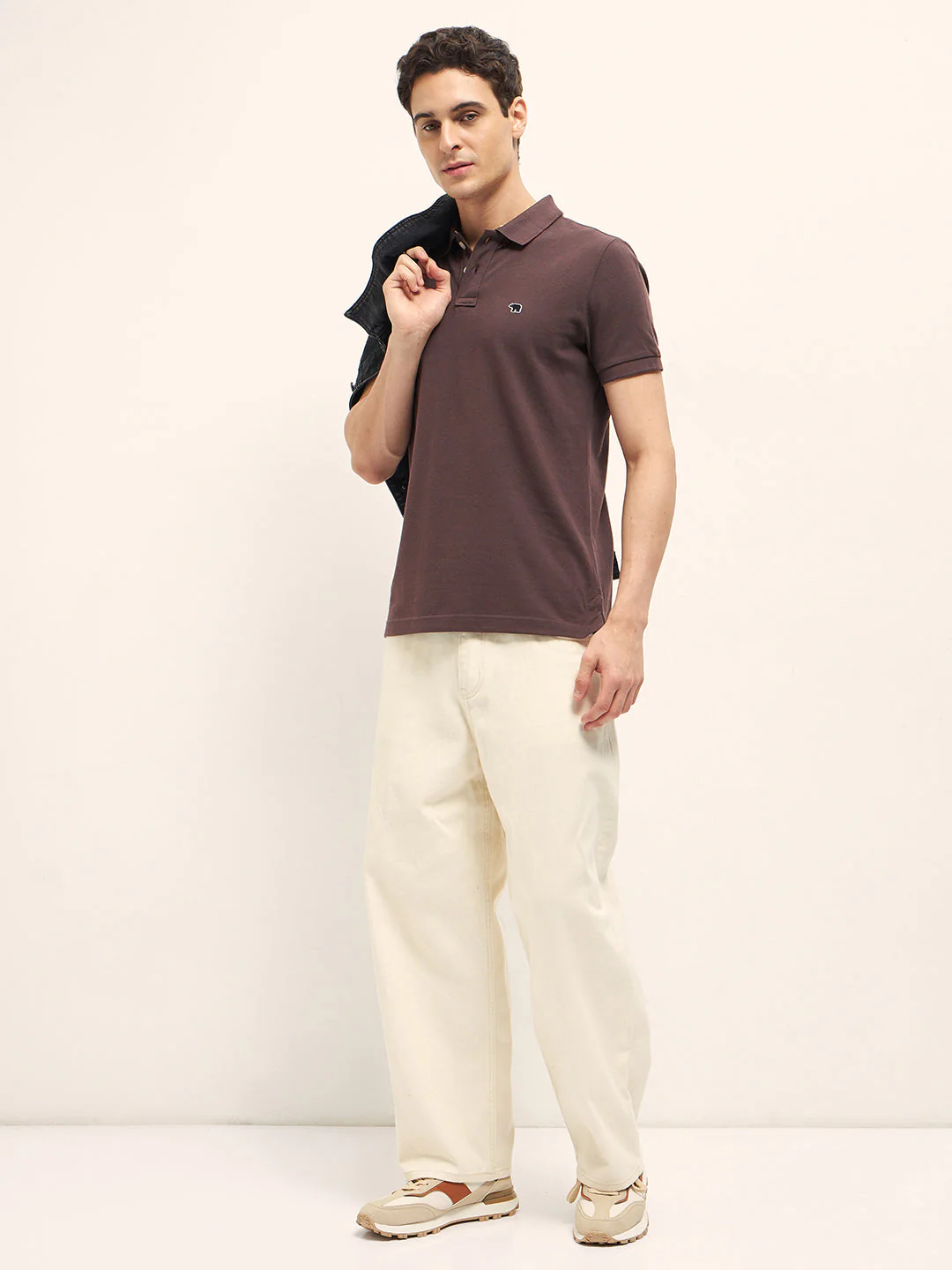 Men Brown Solid Regular Fit Polo - Image 4