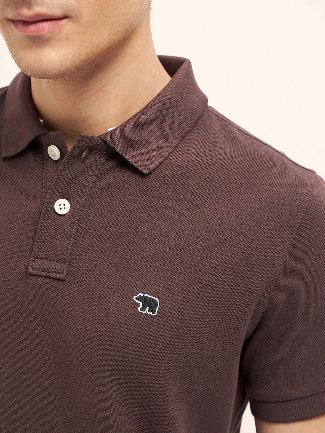 Men Brown Solid Regular Fit Polo - Image 5