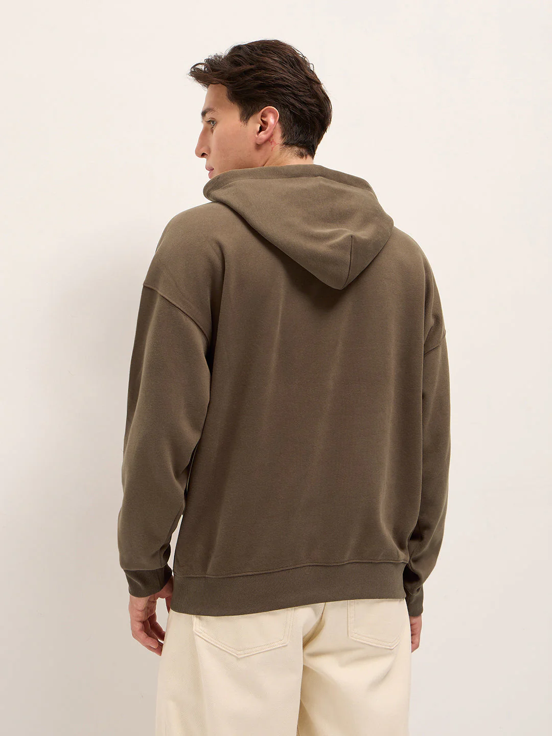 Men Brown Solid Relax Fit Hoodie - Image 2