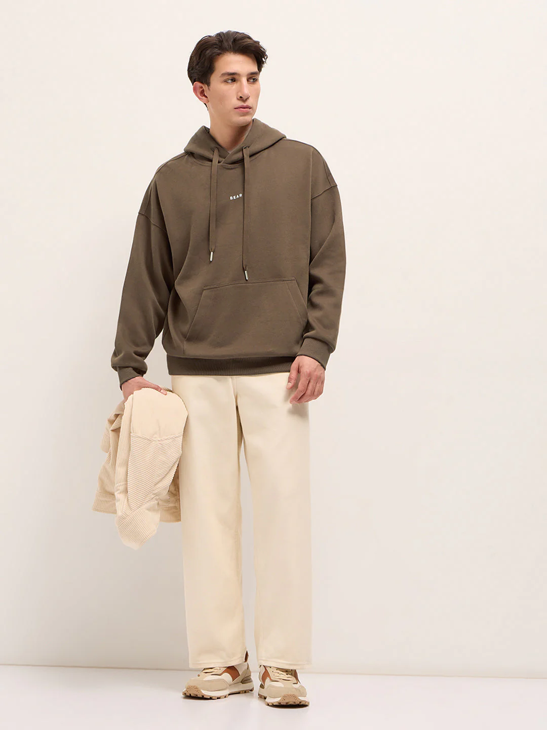 Men Brown Solid Relax Fit Hoodie - Image 4