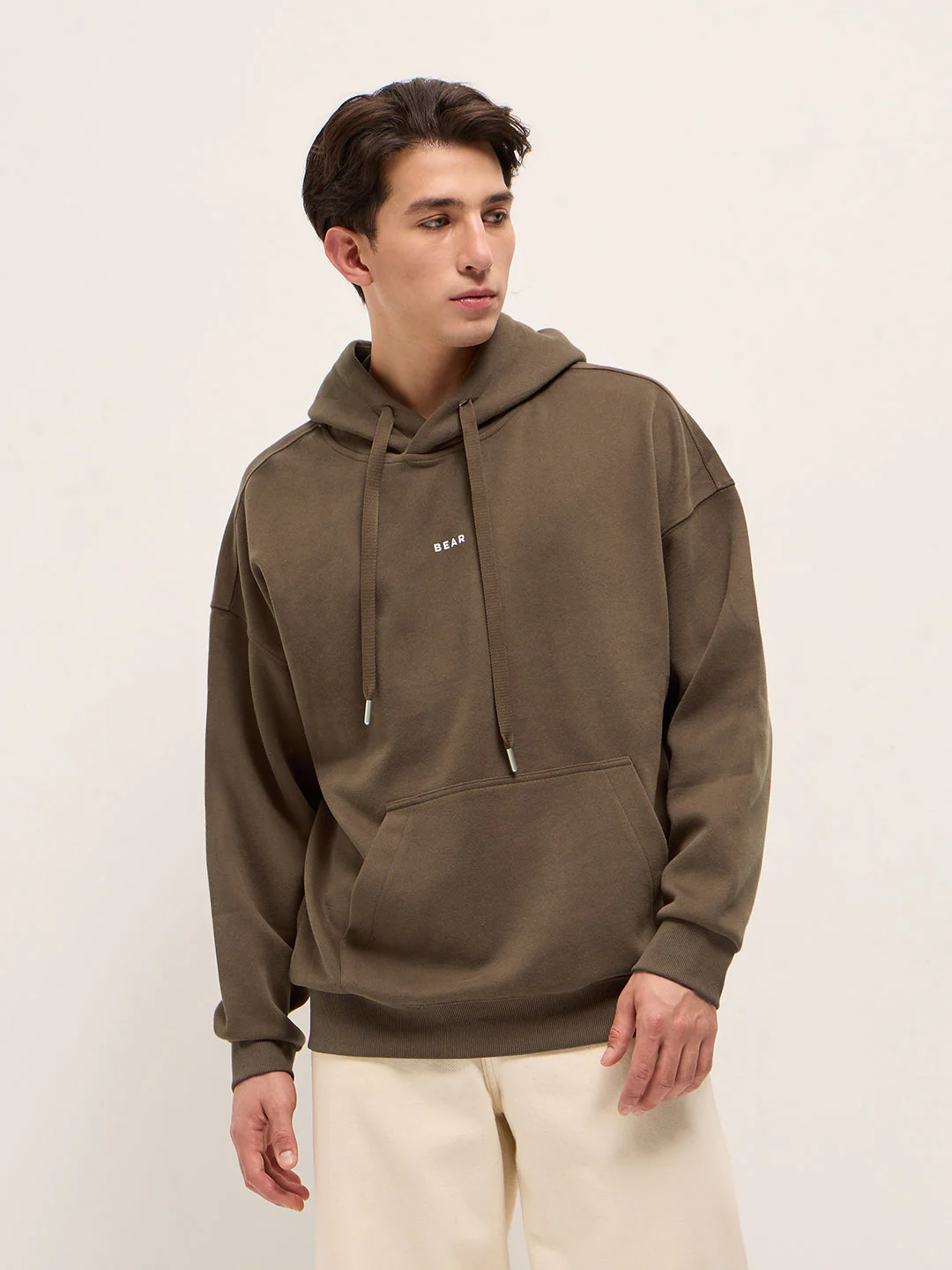 Men Brown Solid Relax Fit Hoodie - Image 5