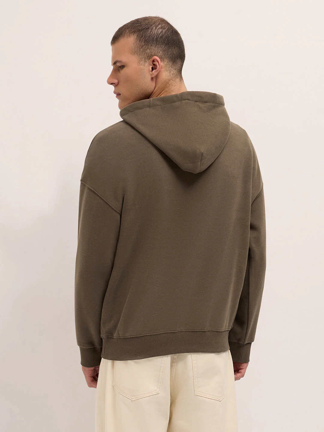 Men Brown Solid Relax Fit Hoodie - Image 2