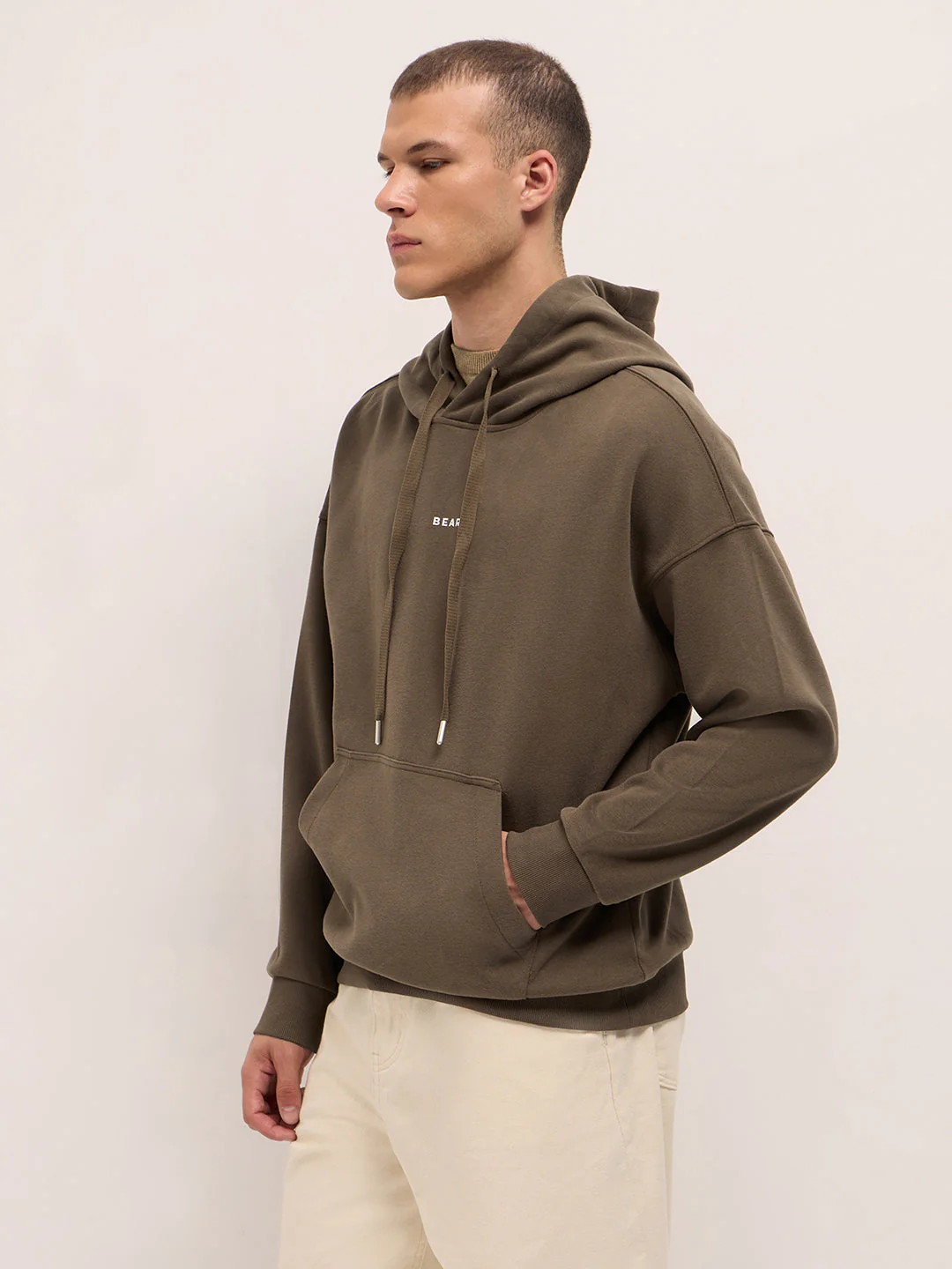 Men Brown Solid Relax Fit Hoodie - Image 3