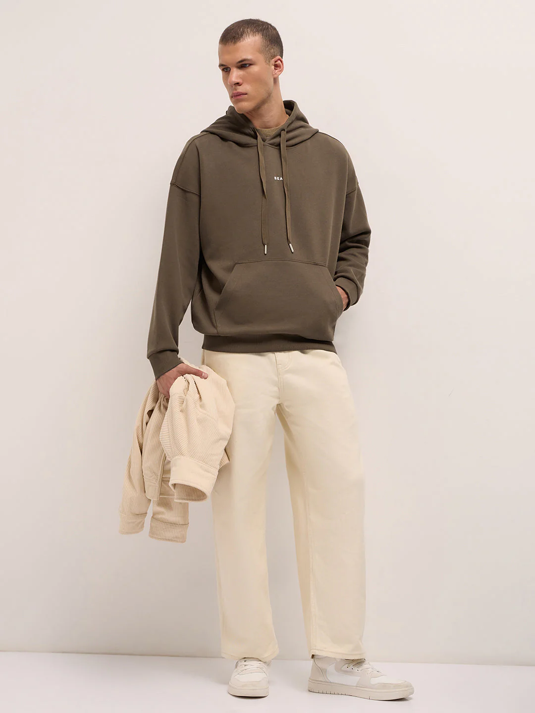 Men Brown Solid Relax Fit Hoodie - Image 4