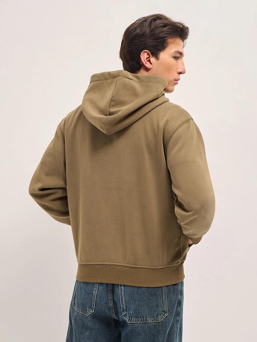 Men Brown Solid Relax Fit Hoodie - Image 2