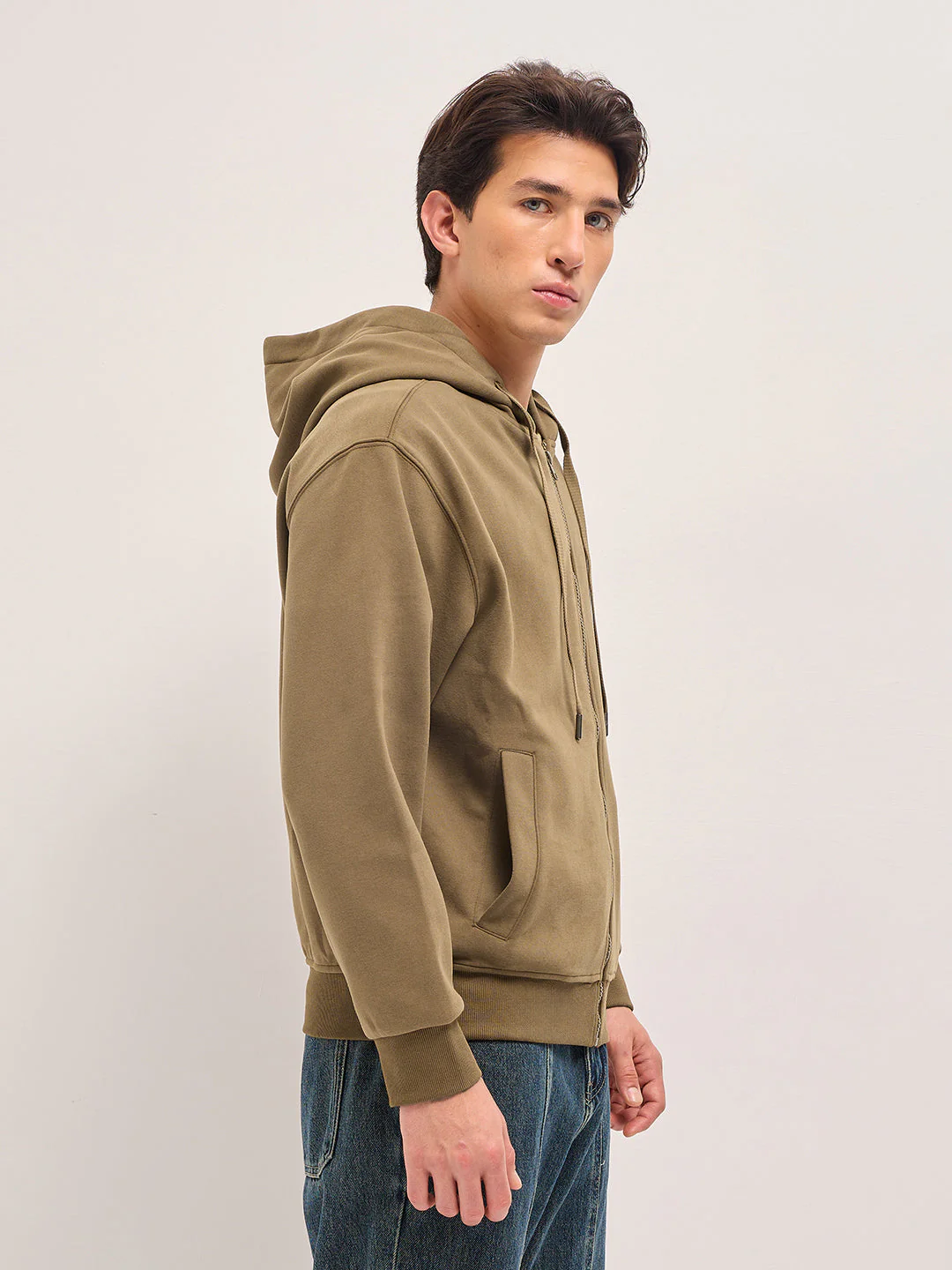 Men Brown Solid Relax Fit Hoodie - Image 3