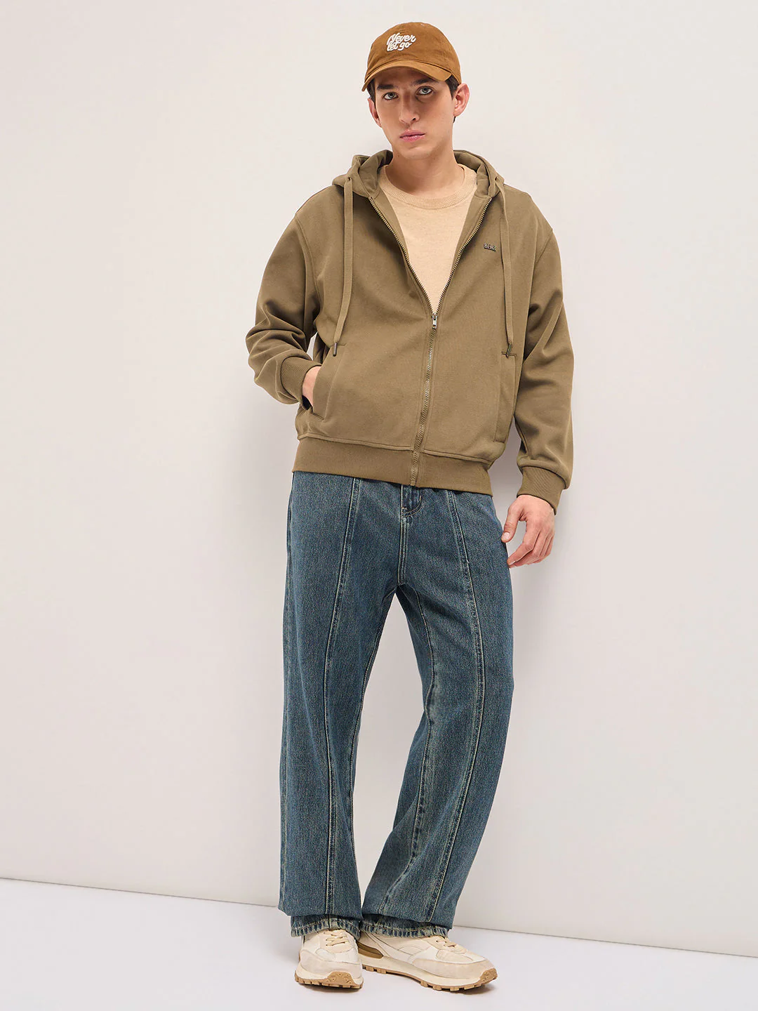 Men Brown Solid Relax Fit Hoodie - Image 4