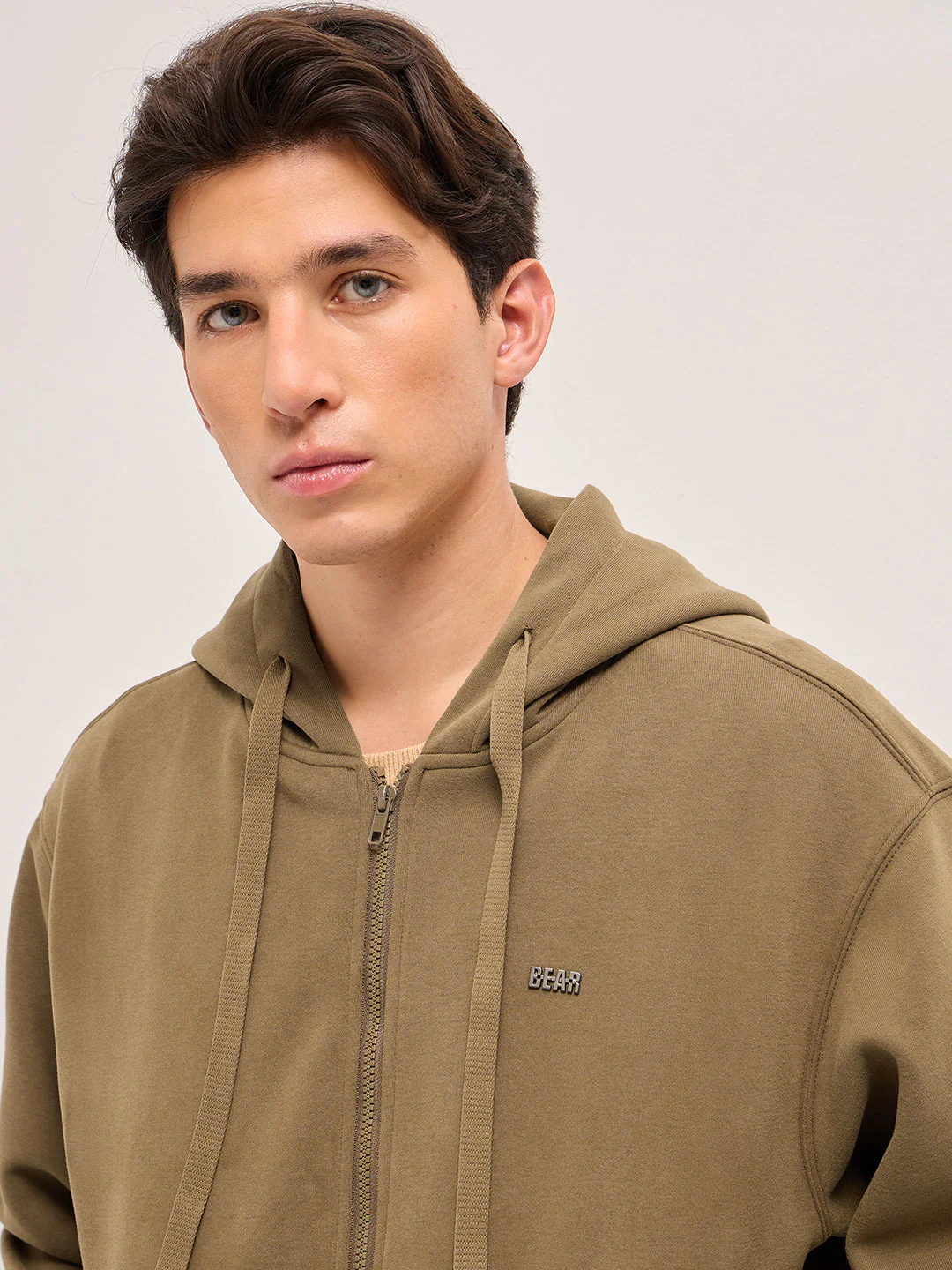 Men Brown Solid Relax Fit Hoodie - Image 5